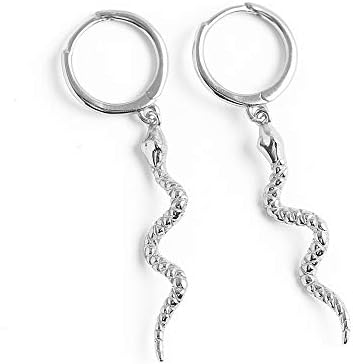 Snake Dangle Small Hoop Earrings 925 Sterling Silver Personalized Punk Drop Animal Earring Huggie Hoops 10mm Hypoallergenic Fashion Ear Jewelry (Silver)