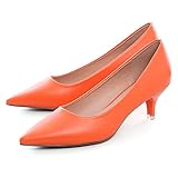 Dear Time Women's Low Kitten Heels Dress Pumps Pointed Toe Comfortable Slip On Office Work Party Bridal Wedding Shoes 2 Inch Orange US 8