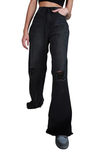 Jeans larges pour femme pantalon en denim évasé casual