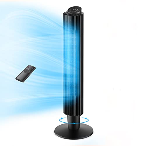 Tower Fan with Remote 42 Quiet Standing Fan for Bedroom 90 Oscillating Cooling Bladeless Fan with Height Adjustable 5 Speeds 3 Modes 12H Timer LED Touchpad Floor Fans for Home and Office