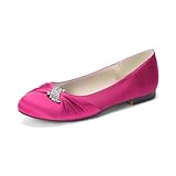 LRMYMHY Planos De Boda De Satén para Mujer Punta Redonda Cómodos Tacón Bajo Elegantes Zapatos De Novia para La Noche Damas De Honor,Fuchsia,35 EU