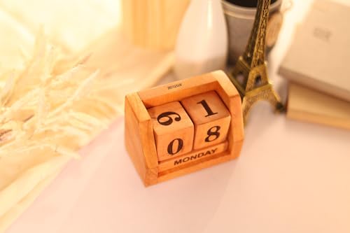 Image of Handmade Wooden Perpetual Desk Calendar | Vintage Wooden Table Calendar for Home & Office Decor (CALENDER 4)