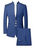 Stand Collor Single Breasted Men Suit Prom Wedding Party Men's Suits Costume Custom Made Groom Tuxedo (Jacket + Pants) Blue