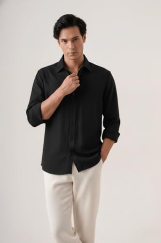 Image of CRYSTAL SKY Men Airy Linen Cotton Shirt Regular Fit Full Sleeves Solid Formal Shirt Stylish Daily Casual Office Wear