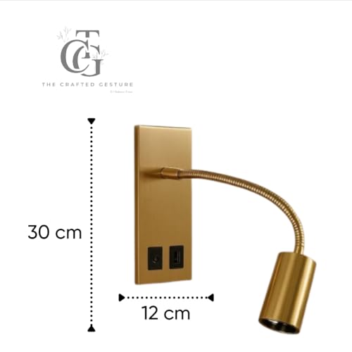Image of LED Wall Mounted Gooseneck Reading Light with USB Port Adjustable Lamp with 3-Lighting Options for Bedroom & Study|Gold