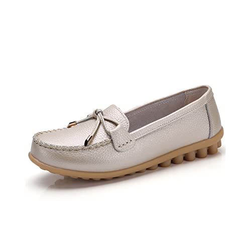 Image of Momuk Women's Penny Loafers Leather Driving Moccasins Slip On Boat Shoes Fashion Comfort Flats