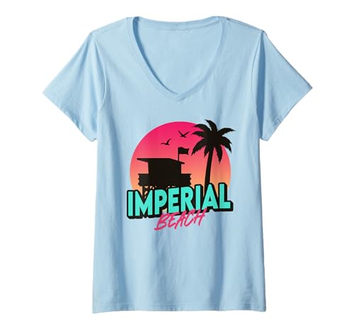 Femme Palmiers vintage Imperial Beach California CA Retro T-Shirt avec Col en V