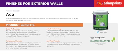 Image of Asian Paint Ace Exterior Emulsion - Durable Weather-Resistant Wall Finish, Anti-Algal Protection, Water-Based Paint for Superior Coverage (10L) White