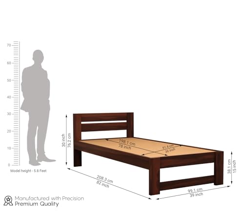 Image of BM WOOD FURNITURE Solid Sheesham Wood Single Bed Without Storage - Elegant and Functional Bedroom Furniture (Walnut Finish)