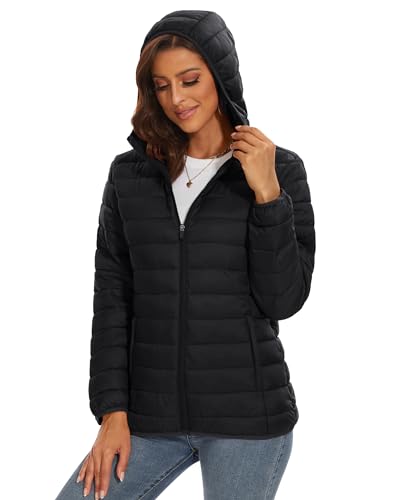 MAGCOMSEN Women's Hooded Puffer Jacket Lightweight Quilted Padded Coat 4 Pockets Zip-up Winter Warm Outerwear3