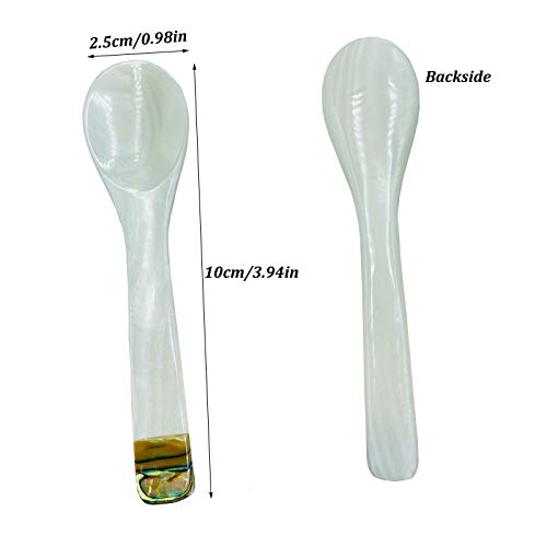 Wenplus 2 Pack 3.94Inch Caviar Spoons Handcraft Mother Of Pearl Mop Caviar Spoon W Round Handle With One Plastic Storage Box - White, Style B #TOP1