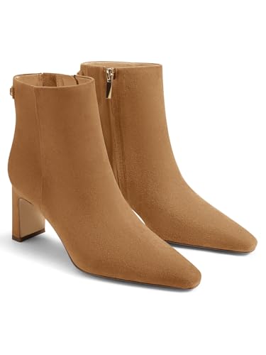 Image of Coutgo Womens Ankle Boots Chunky Heel Closed Toe Booties Side Zipper Winter Dress Shoes