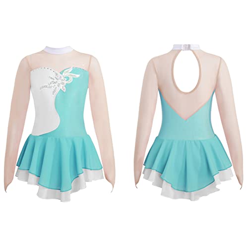 Vernlan Girls Glittery Mesh Spliced Figure Ice Skating Dress Competition Dance Costumes Leotard Ballet Tutu Skirt B Light Blue 6 Years #TOP4