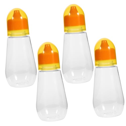 SOLUSTRE 4Pcs Plastic Honey Containers Squeeze Bottles for Syrup and Beverage Storage Reusable Pet Honey Jars with Caps for Honey Juice and Smoothies
