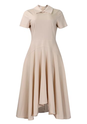 Image of Women A-Line Long Dress Polo Collared Short Sleeve Plus Size Casual Dresses Flared Swing Dress Elegant Maxi Dresses