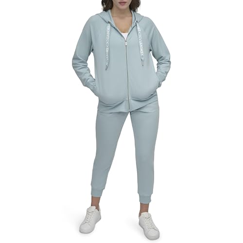 DKNY womens Logo Drawstring Full Zip Fleece Hoodie2