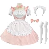 AYIMEIS French Maid Dress Damen Anime Outfit Maid Kleid Niedliche Lolita Kleid Dienstmädchen Kostüm für Café Restaurant Halloween Karneval Cosplay Maid Kostüm Komplettes Set Größe S-5XL