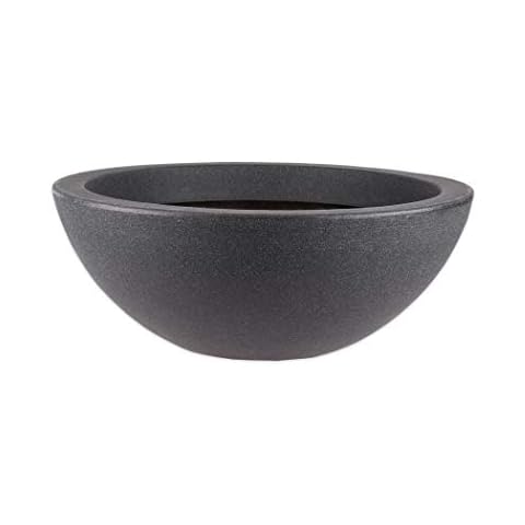 BigDean XXL Pflanzschale Wasserschale Ø 52 cm Höhe ca. 19 cm - Brunnenschale für Miniteich - Stabiler Kunststoff - Anthrazit Stein-Optik - Abfließen möglich - Grabschale Cover