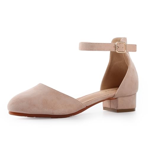 Girls Heels Closed Toe Chunky Sandals Formal Dress Shoes Flower Girl Ankle Strap Pointed Toe Heeled Little Big Kid Wedding Party School Pump Shoes