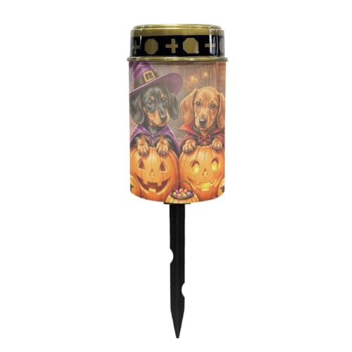 Image of Poceacles Halloween Decor Solar Lights Outdoor Solar Powered Cemetery Stake Lights Grave Lamp Landscape Lighting Waterproof Grave Flameless Candles, Dachshund Dog Pumpkin