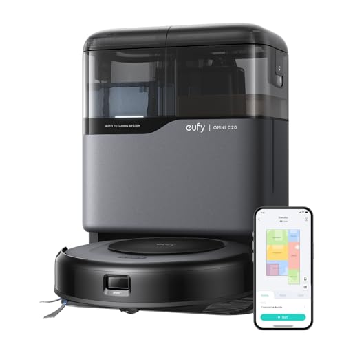 eufy C20 Robô aspirador, Lavagem/secagem automática, Sucção potente, Esvaziamento automático, Corpo ultrafino de 8,5 cm, Limpa cantos baixos, Escovas antiembaraço, 220V.