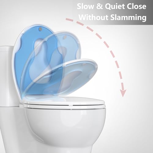Toilet Seat Round,Toilet Seat with Toddler Seat Built in, Potty Training Toilet Seat Round Fits Both Adult and Child, with Soft Close, Easy Install and Clean - Round White and Blue