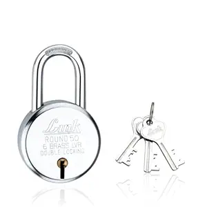 Link 50mm Round BCP Padlock | 50,000 Key Combinations | Double Locking | Hardened Shackle | 6 Brass Levers | Steel Body | 1 Padlock | 3 Silver Keys | Made in India |