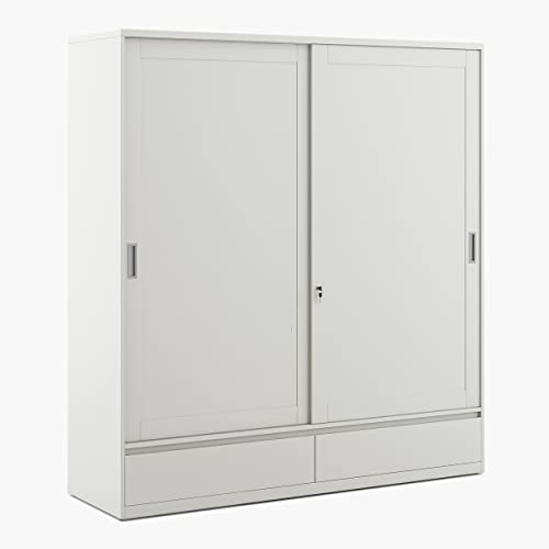 Image of Home Centre Helios Reynan 2-Door Sliding Wardrobe - White (Engineered Wood)