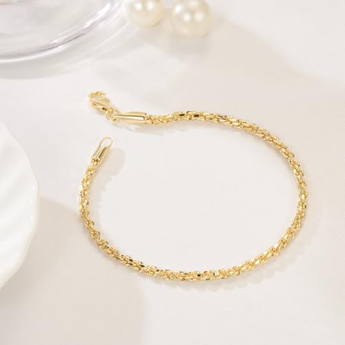 14K Gold Rope Chain Bracelet for Women and Men Dense Design Gold Jewelry Gifts Available in Sizes 6.5-9 Inches2