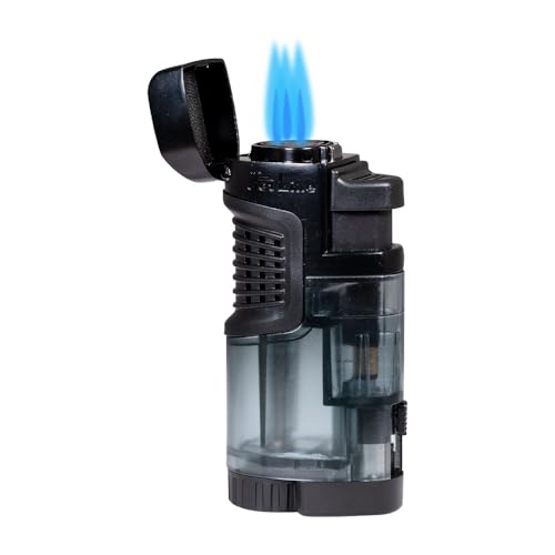 Jetline Fatboy Black Triple Jet Flame Cigar Lighter with Cigar Rest and Punch Cutter