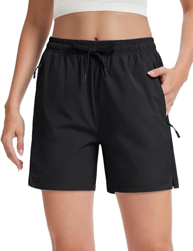 TACVASEN Women's 5' Hiking Shorts Quick Dry Water Resistant Golf Athletic Shorts Casual Summer Lightweight UPF 50+ Outdoor Zipper Pockets Black XL