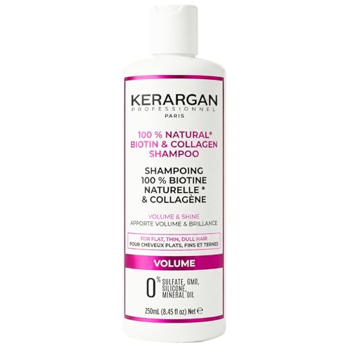 Kerargan - Champú Voluminizador con Biotina y Colágeno – Cabello Fino, Lacio o Apagado – Fortalece, Aporta Brillo e Hidratación – Sin Sulfatos, OGM, Siliconas ni Aceites Minerales – 250ml