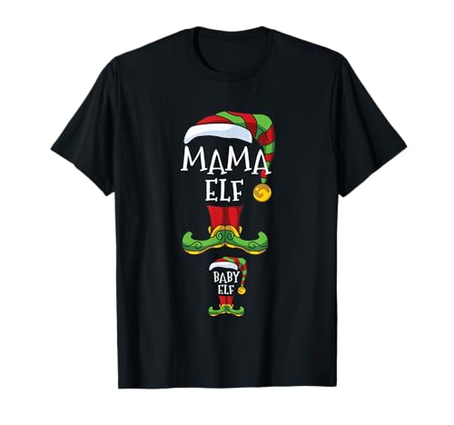 Mama and Baby Elf Pregnancy Matching Family Christmas T-Shirt