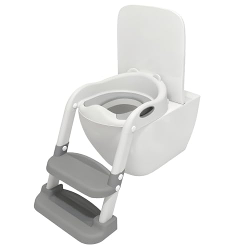 Negosu 補助トイレはしご、ステップ付き折りたたみ便座、幼児・赤ちゃん用折りたたみトイレはしご、子供用トイレトレーニング器具 (ライトグレー)
