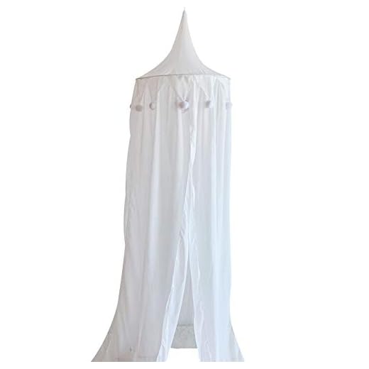 Yosemite Toldo nórdico redondo para cama con diseño de cúpula de pompón para colgar mosquitero, tienda de campaña de juego, red de malla para cuna, niños o cama doble Queen color blanco