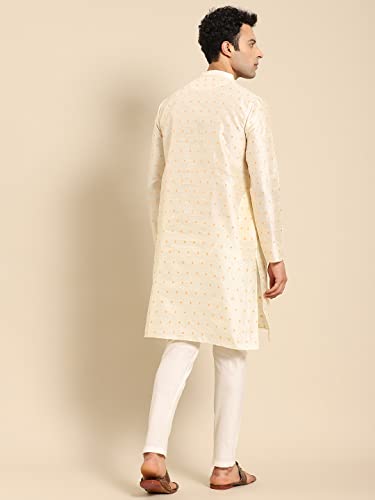 Image of Men's Navy Blue Cotton Festive Wear Regular Fit Woven Design Kurta | Indian Wedding Wear Kurta | Festive Ethnic Kurta