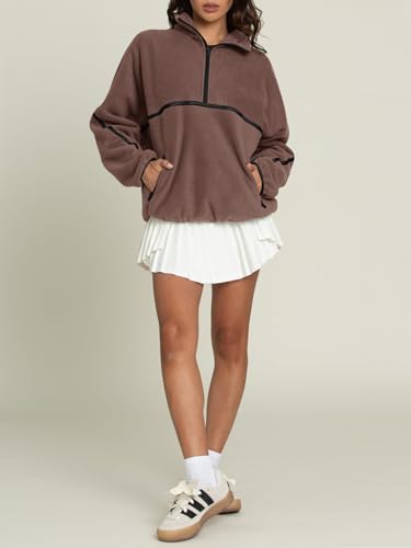 LASLULU Womens Half Zip Pullover Sweatshirt Sherpa Fleece Jacket Oversized Sweatshirts Warm Fuzzy Sweaters Pockets4