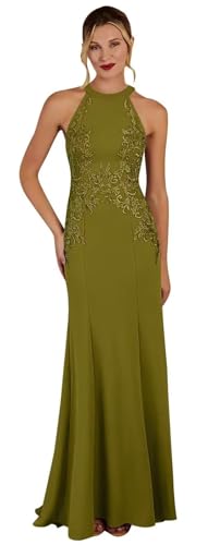Image of KDTM Satin Lace Mother of The Bride Dresses Long Halter Sleeveless Formal Dresses for Women Wedding Guest
