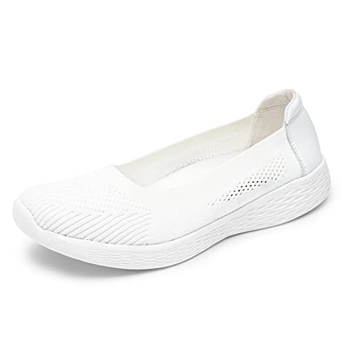 Mocassins respirants en maille femme chaussures slip-on plates basses blanches