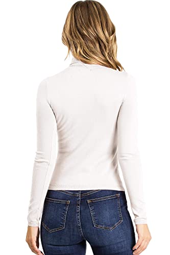 Image of Ambiance Apparel Women's Juniors Ribbed Long Sleeve Turtleneck Top (L, Ivory)