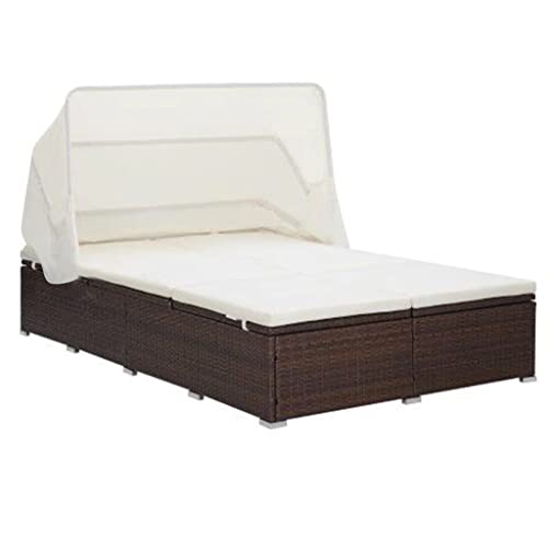 Emmtore Tumbona para 2 Personas con Cojín Hamaca Jardín Patio Terraza Piscina Playa Decoración Estable Duradera Ratán Sintético Marrón