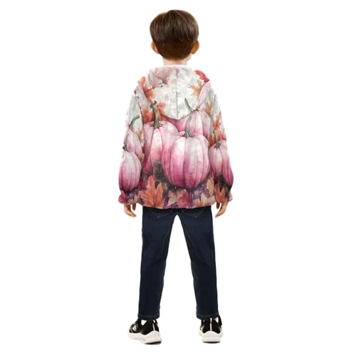 Pink Pumpkins Autumn Leaves Toddler Fleece Jacket Girl Boys Hooded Fleece Jacket Coat Warm Outwear Zip-up 3-10T4