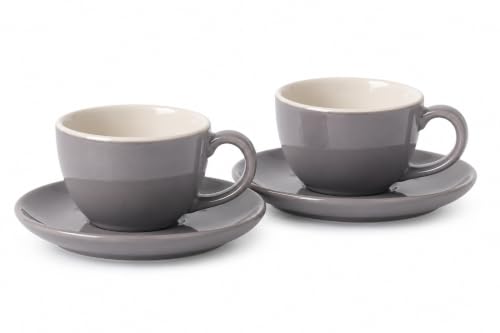 Image of Shay Ceramic Espresso Cup Set, Set of 2, 100ml, Grey | Espresso Cup and Saucer | Glossy Finish | Espresso Cup Ceramic | Espresso Cups Small | Microwave Safe (Espresso Set, Grey)