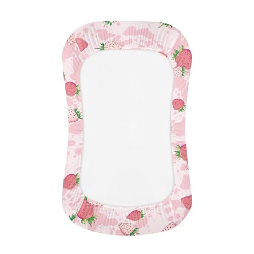 Image of ZOUTAIRONG Pink Bassinet Sheet Strawberry Cow Print Stretchy Bassinet Sheets Bassinet Crib Sheets Set Fitted for Baby Boy and Girl Comfort Fitted for Oval