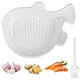 Hontaog Plato rallador de cerámica para jengibre, ideal para jengibre, parmesano, limón, cúrcuma y ajo, apto para lavavajillas, incluye rallador de frutas y cepillo