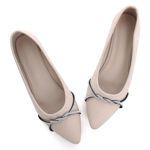 Image of TN TANGNEST Womens Casual Flats Chain Ballet Flats | Fashion Pointed Toe Rhinestone Flats, Comfort Slip On Dress Shoes for Business Work Office Wedding Party