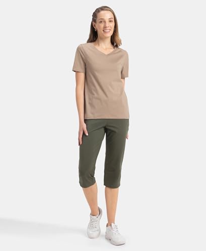 Image of Jockey AW89 Women Super Combed Cotton Rich Fabric Relaxed Fit V-Neck Half Sleeve T-Shirt