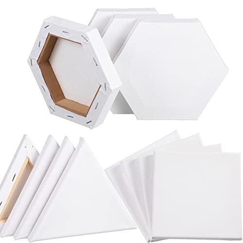 12 Pieces Stretched Canvas Side Length Blank Canvas Triangle Square Hexagon Shape Fabric Painting Canvas Panels Canvas Boards Art Supplies For Painting Acrylic Pouring Artist Hobby Painters (6 Inch) #TOP3