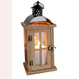 Laterne aus Holz mit Metalldach und Tragering H 29 cm - Holzlaterne - Gartenlaterne Größe 12,5 x 12,5 x 29 cm (L/B/H)