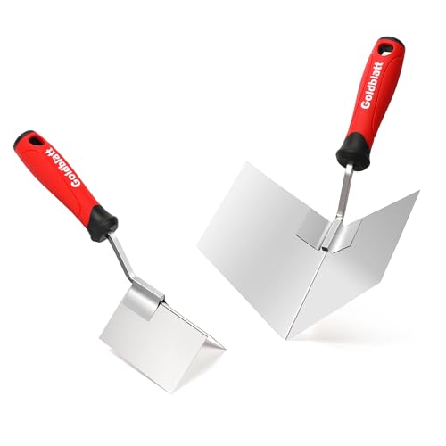 Goldblatt Lot de 2 Truelles d’Angle en Acier Inoxydable, Intérieure et Extérieure, Spatules d’Angle avec Poignée Souple pour Cloisons Sèches